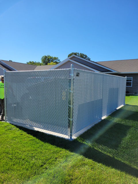 Chain link fence panel detail from a finished installation