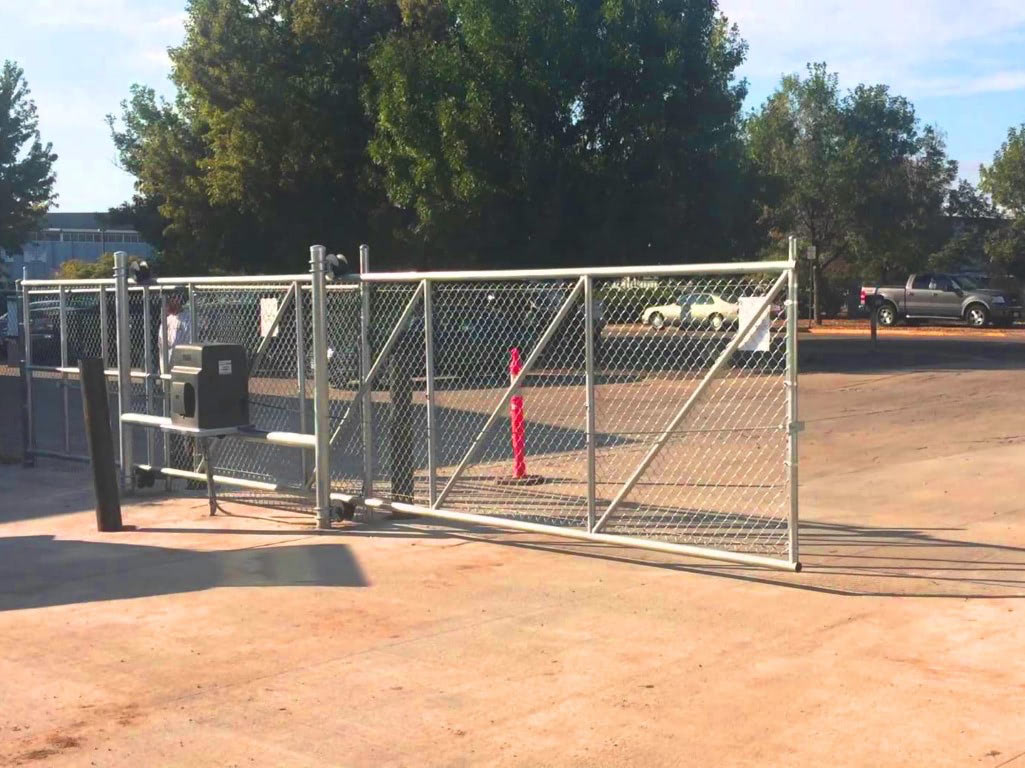 Commercial chain link gate installation with access features